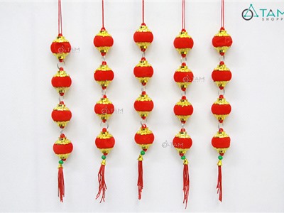 Set 5 dây 4 lồng đèn tròn nhung đỏ treo cây mai đào T-PKTMD-66